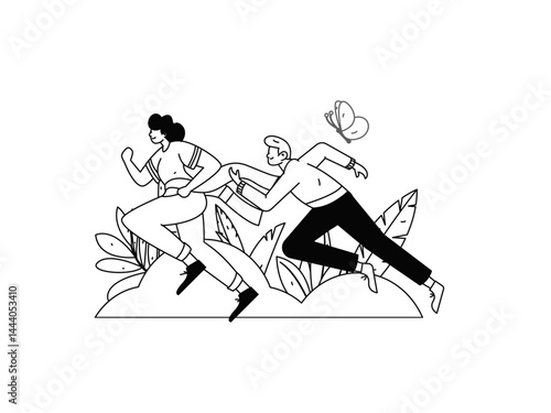 People exercising healthy running vector internet operation illustration

