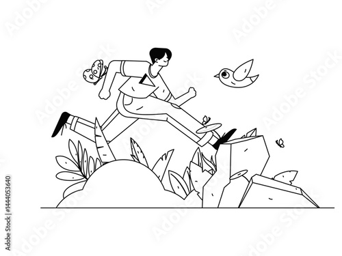 People exercising healthy running vector internet operation illustration

