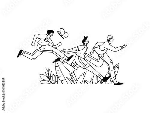 People exercising healthy running vector internet operation illustration
