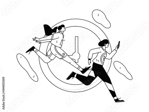 People exercising healthy running vector internet operation illustration
