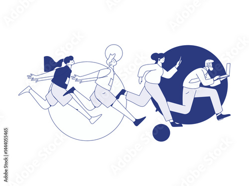 People exercising healthy running vector internet operation illustration
