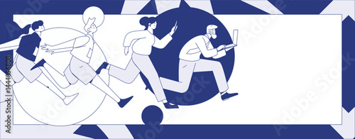 People exercising healthy running vector internet operation illustration
