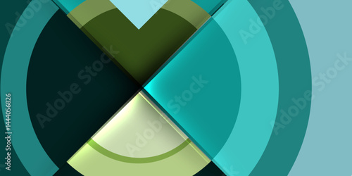 Abstract circles overlap, creating dynamic shapes. Teal, olive hues dominate composition. Minimalist design, modern aesthetic.