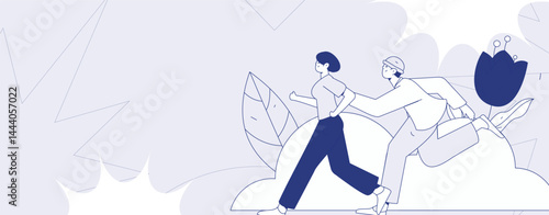 People exercising healthy running vector internet operation illustration

