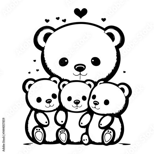 Charming teddy bear family illustration fostering love and unity, a heartwarming design