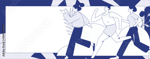 People exercising healthy running vector internet operation illustration
