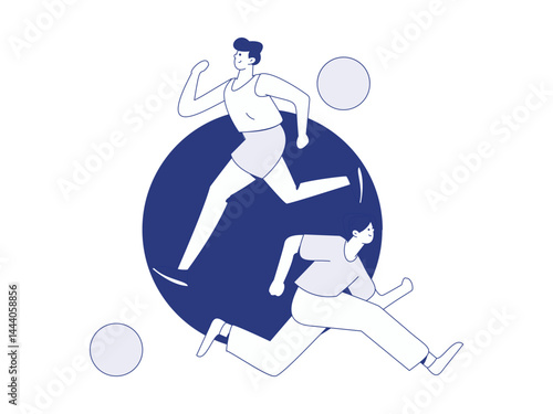 People exercising healthy running vector internet operation illustration
