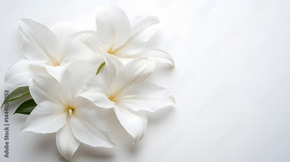 Obraz premium Elegant white flowers on pure white background nature scene minimalist aesthetic peaceful atmosphere