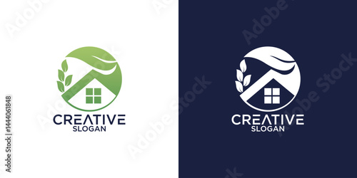 abstract house and leaves logo design vector	
