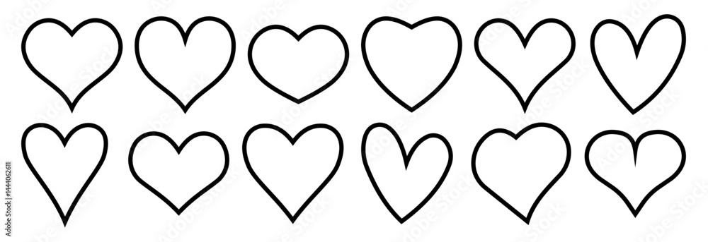 Heart outline icon set in various shapes and styles for love, romance, and minimal line design Heart outline icon set in various shapes and styles for love, romance, and minimal line design