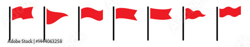 Red flags vector set for warnings, danger signs, alerts, and attention symbols in flat design