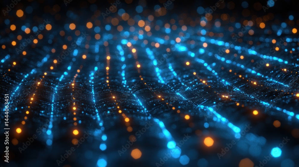 Abstract Digital Waveform: Blue and Orange Glowing Particles Abstract Digital Waveform: Blue and Orange Glowing Particles