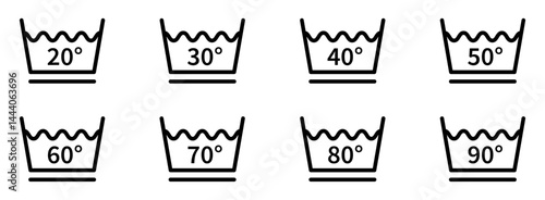 Washing temperature symbols: laundry care icons for clothing maintenance. Vector set illustration