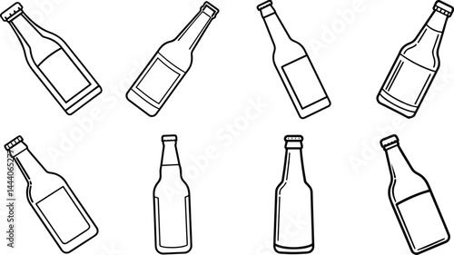 Set of beer bottle outline vector illustration line art coloring book page