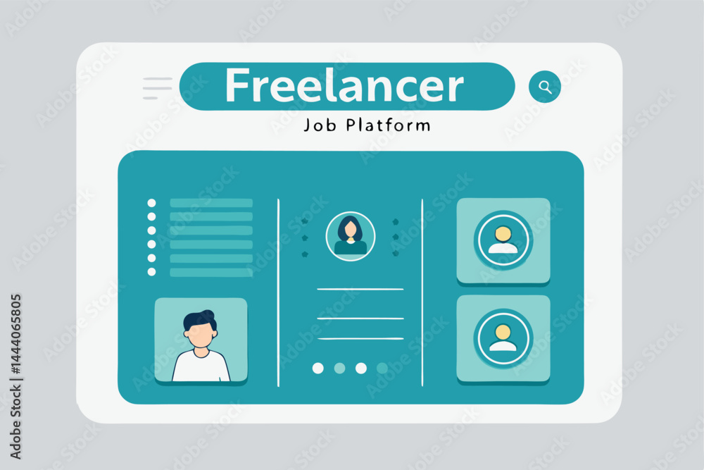 Illustrate a modern freelancer job platform concept featuring a recruiter chatting with a freelancer online, showcasing seamless communication and job matching. Illustrate a modern freelancer job platform concept featuring a recruiter chatting with a freelancer online, showcasing seamless communication and job matching.