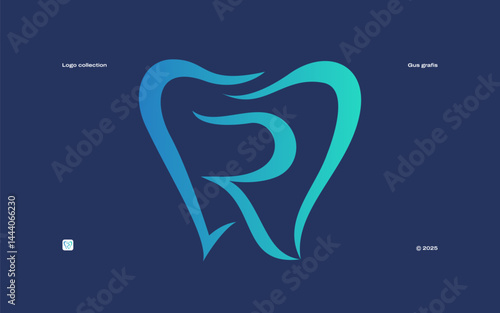 This fine line logo features a minimalist tooth outline, with an elegant R in the center. Simple yet elegant, it conveys professionalism, quality, trust, cleanliness, and expertise in dental services.