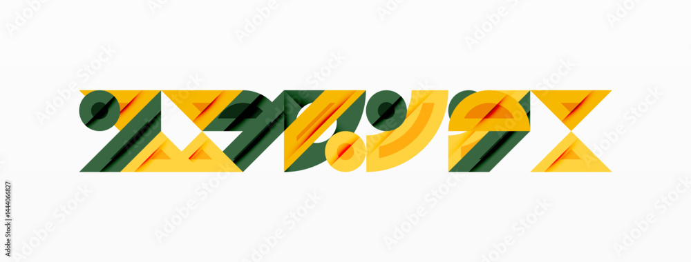 Obraz premium Abstract graphic design features stylized text. Bold colors, overlapping shapes create dynamic visual impact. Modern aesthetic.