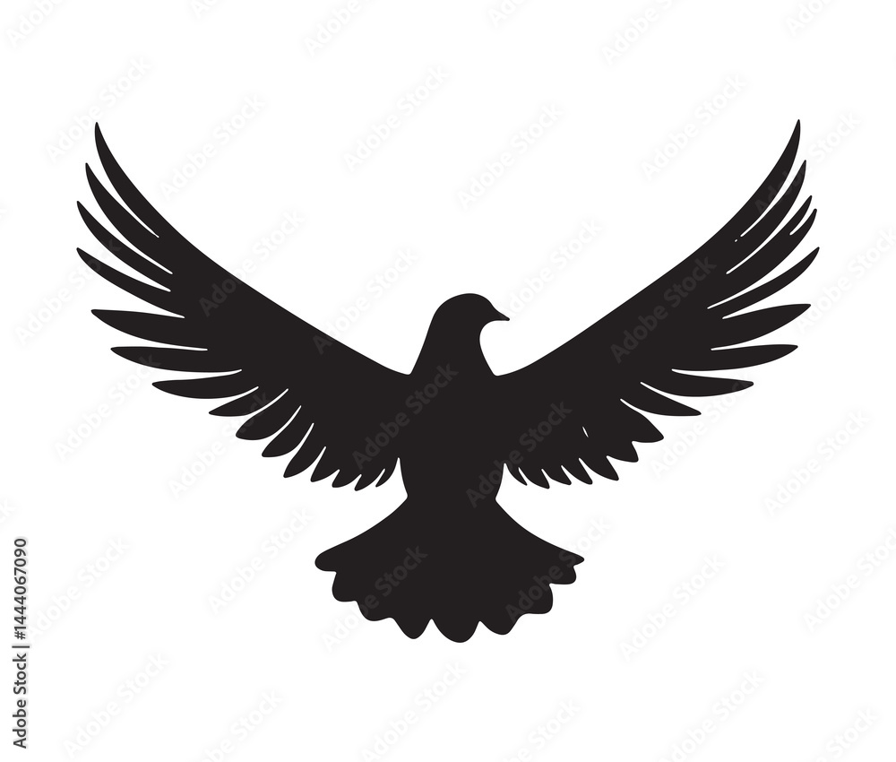 Obraz premium Flying dove of peace. Minimal black dove silhouette
