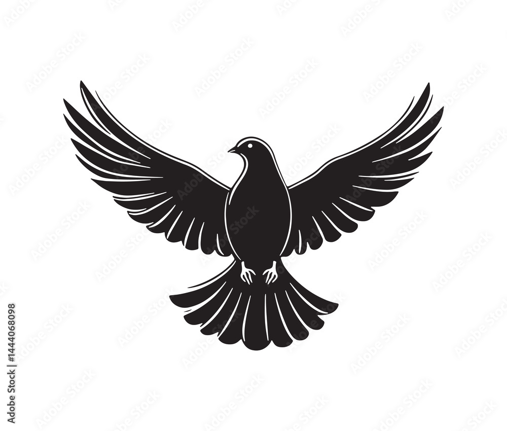 Obraz premium Flying dove of peace. Minimal black dove silhouette