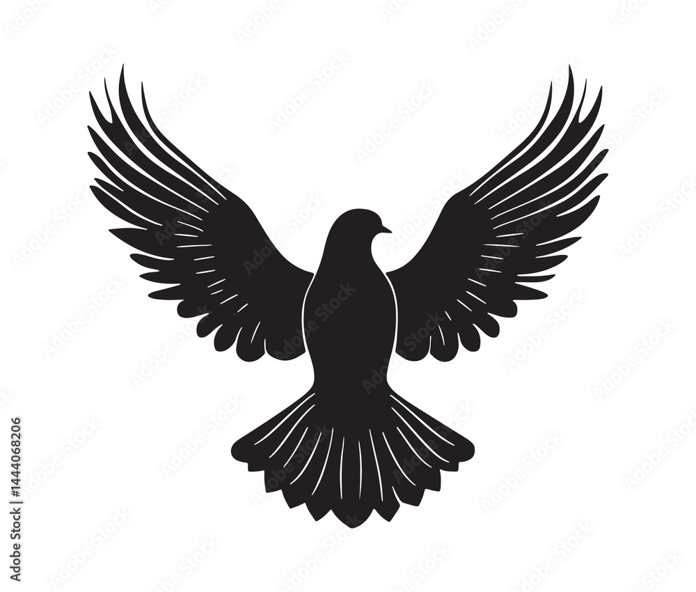 Obraz premium Flying dove of peace. Minimal black dove silhouette