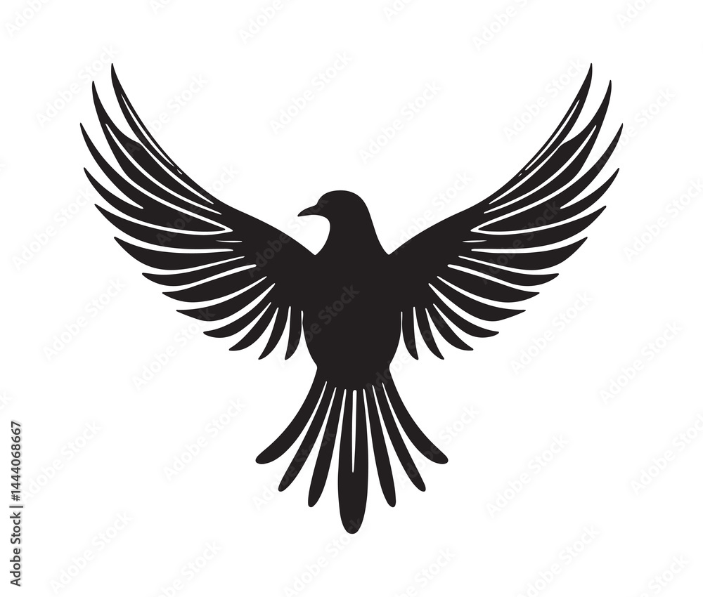 Fototapeta premium Flying dove of peace. Minimal black dove silhouette