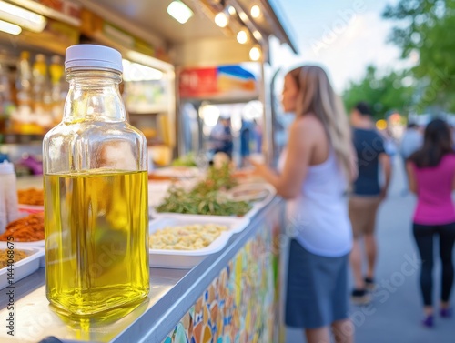 Food truck with olive oil and people