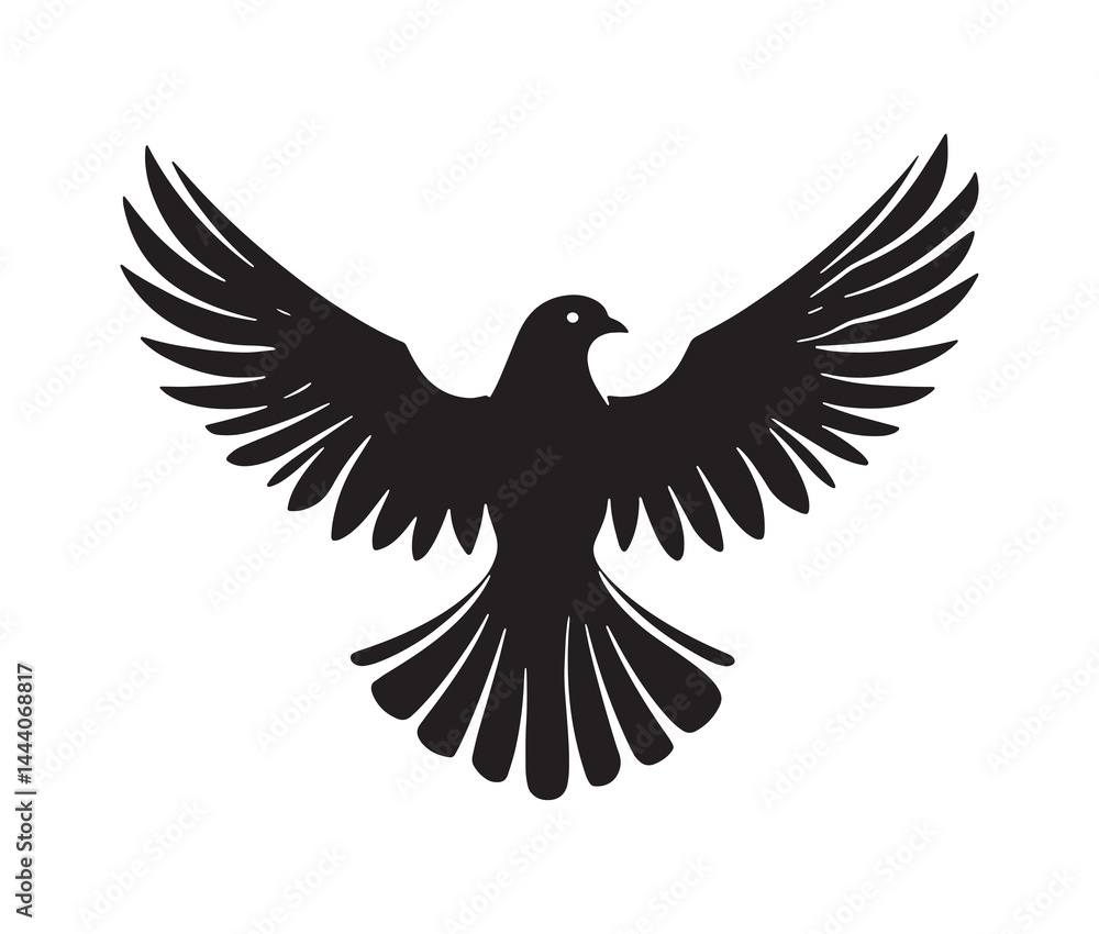 Obraz premium Flying dove of peace. Minimal black dove silhouette