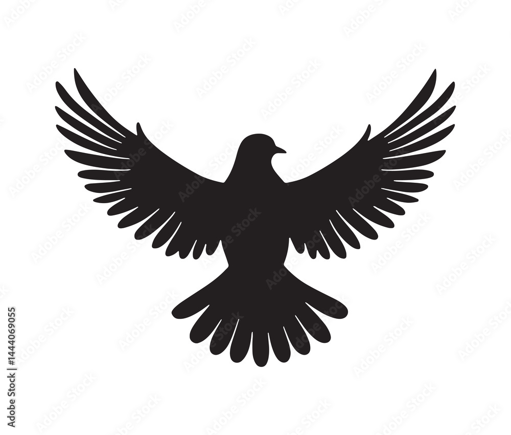 Fototapeta premium Flying dove of peace. Minimal black dove silhouette