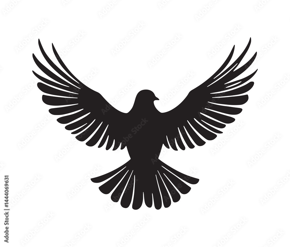 Naklejka premium Flying dove of peace. Minimal black dove silhouette
