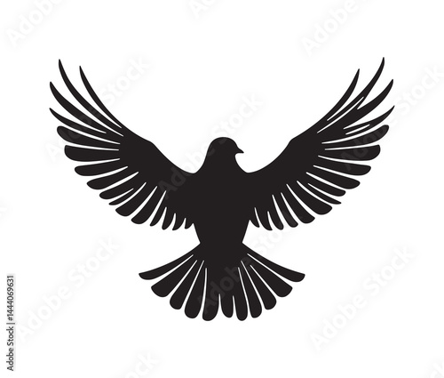 Flying dove of peace. Minimal black dove silhouette