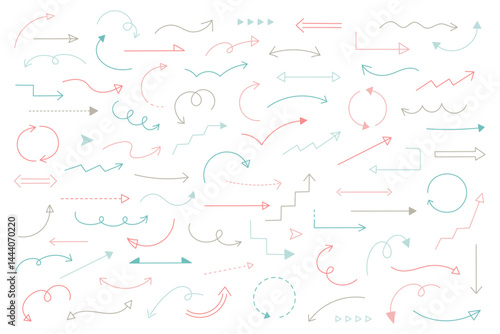 手描き　矢印　アイコン　セット　バリエーション　シンプル　イラスト　ベクター　デザイン　線画