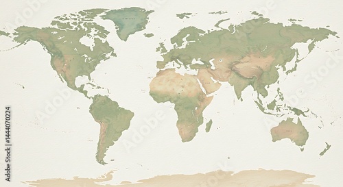 Fototapeta Naklejka Na Ścianę i Meble -  Detailed world map illustration with topographic features and light color scheme