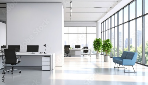 Clean office interior with blank wall for branding mockup
