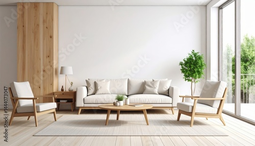 Living room interior with blank wall for design template