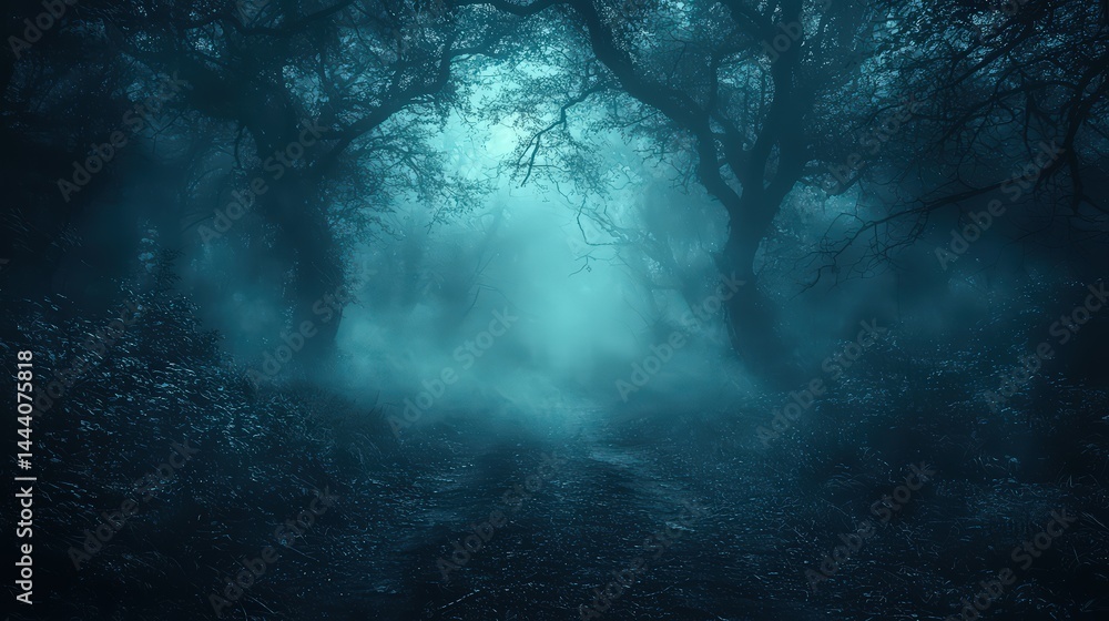 Obraz premium Halloween enchanted forest themed background with mysterious silhouettes background jpeg