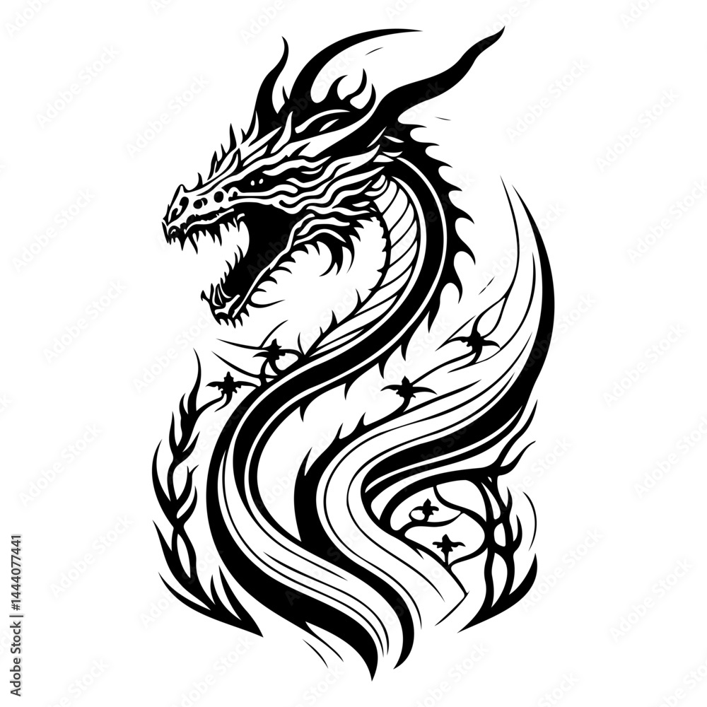Obraz premium Dragon illustration hand draw black colour logo symbol perfect.