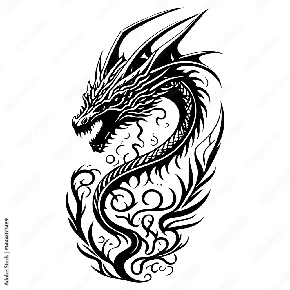 Obraz premium Dragon illustration hand draw black colour logo symbol perfect.