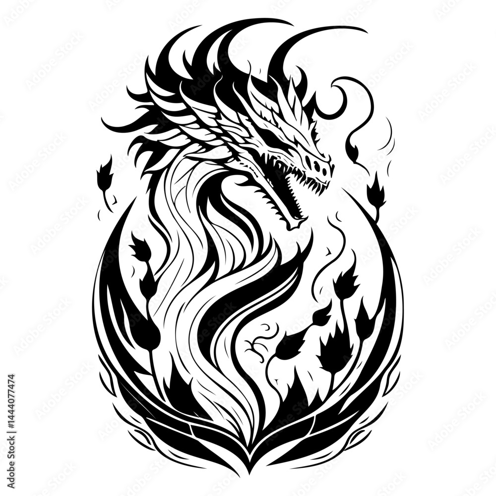 Fototapeta premium Dragon illustration hand draw black colour logo symbol perfect.