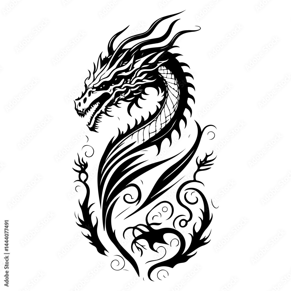 Obraz premium Dragon illustration hand draw black colour logo symbol perfect.