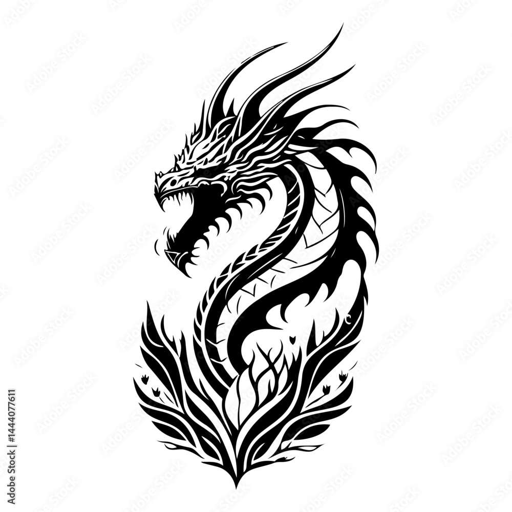 Obraz premium Dragon illustration hand draw black colour logo symbol perfect.