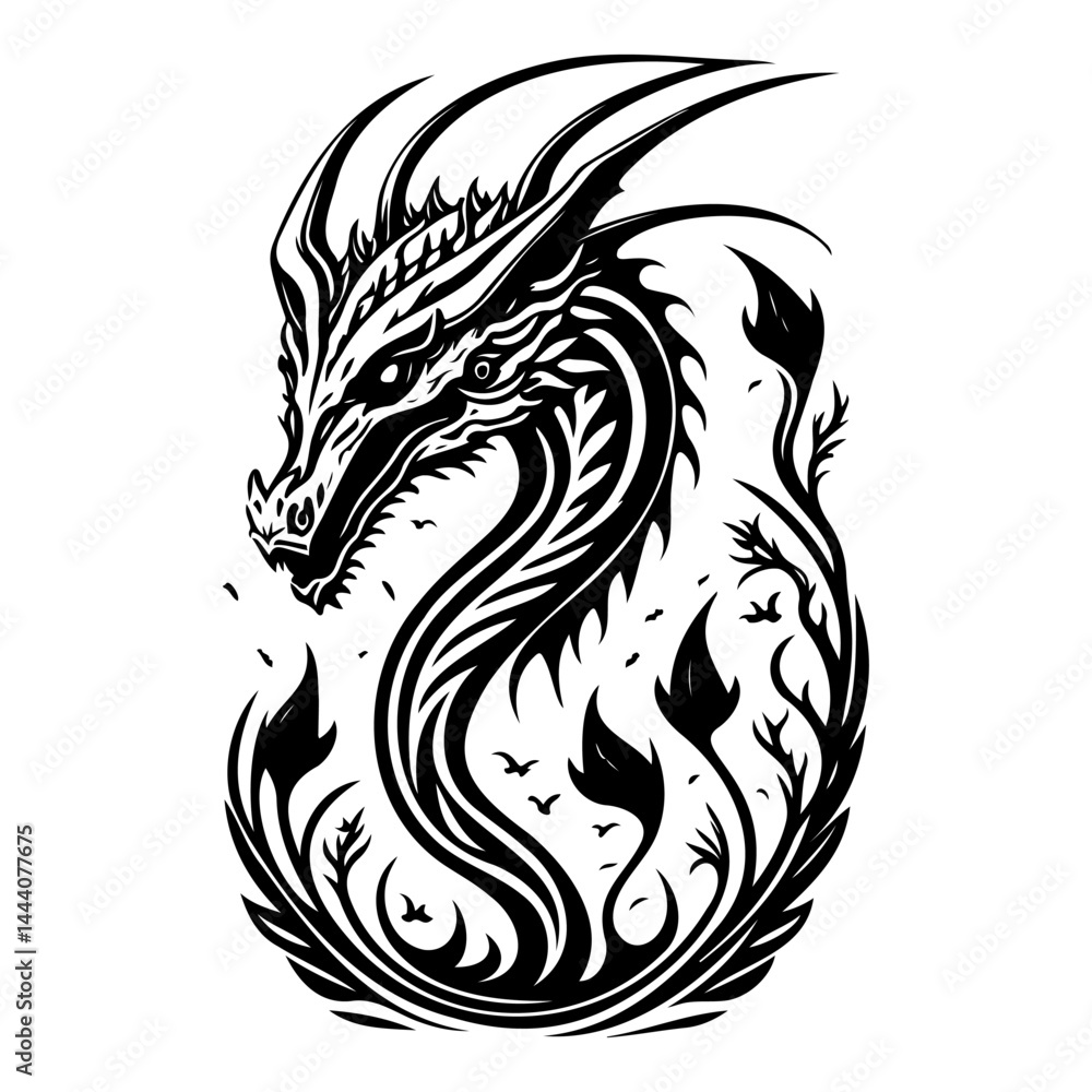 Obraz premium Dragon illustration hand draw black colour logo symbol perfect.