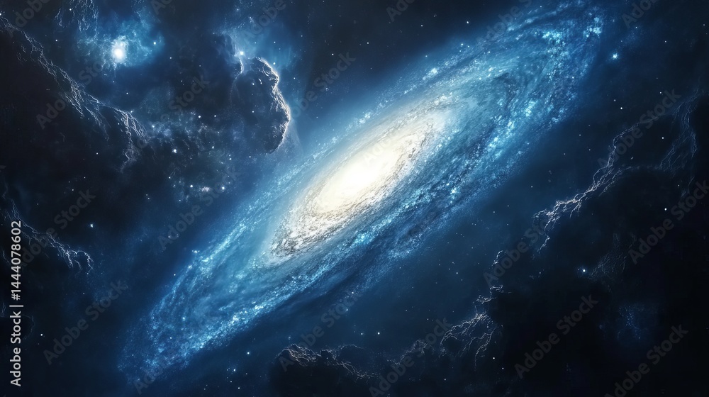 Fototapeta premium Stunning spiral galaxy cosmic nebula space background image sky art blue dark deep stars night light