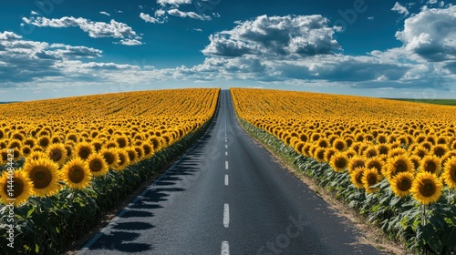 Sunflowers Field Road, Summer Landscape Photography