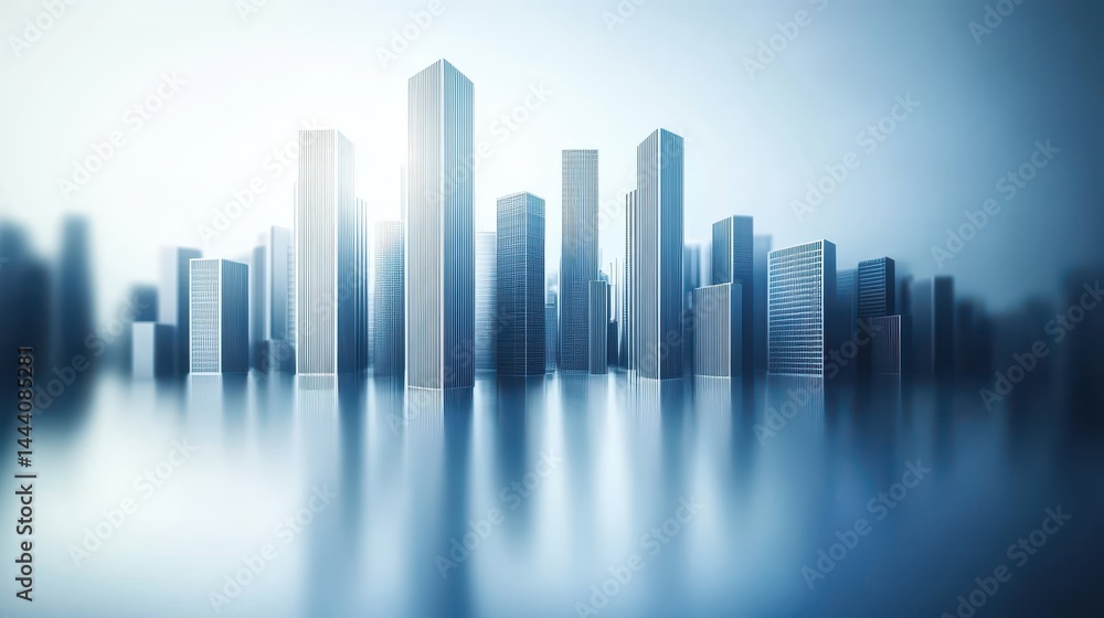 Fototapeta premium Modern metropolis cityscape reflected on a still surface.