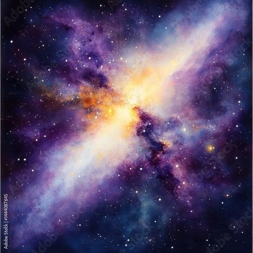 A vibrant nebula displays cosmic colors and stellar formations.