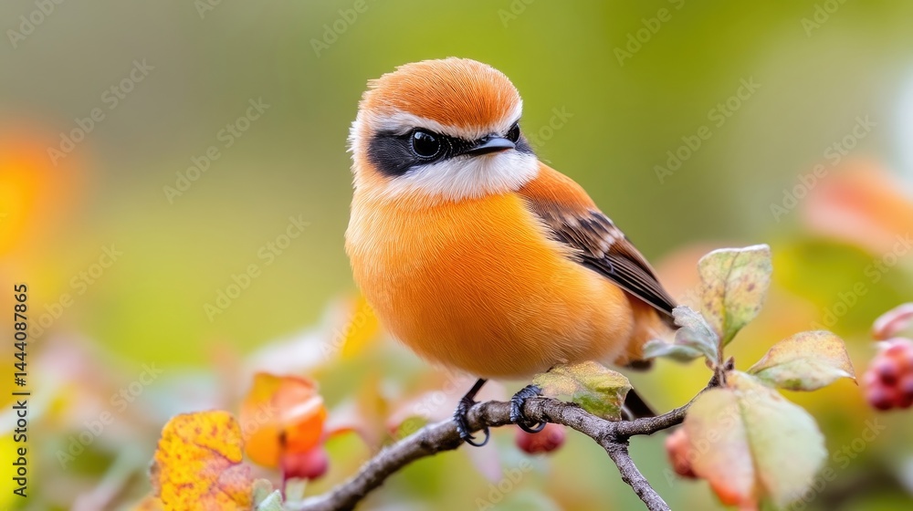 Fototapeta premium Small, vibrant orange bird perched on a branch