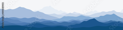 Vector illustration of mountains, ridge in the morning haze, panoramic view