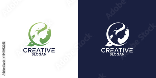 circle beauty Natural women face logo design inspiration