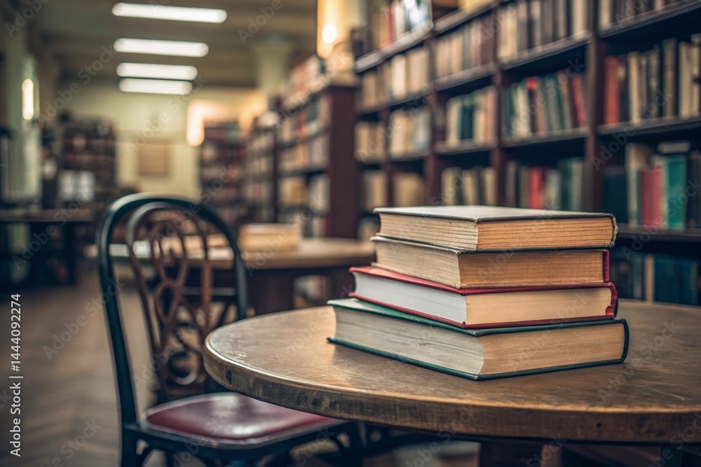 Books on the table in the library and a shallow depth of field - generated by ai Books on the table in the library and a shallow depth of field - generated by ai