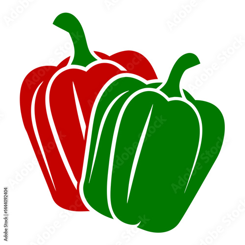 Red Green Yellow Bell Pepper Flat Design Vegetables Icon Vector Illustration on Transparent Background PNG Image